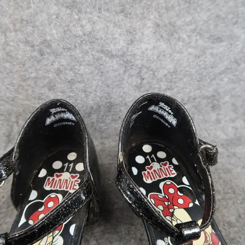Disney Shoes Kids Toddler 11 Minnie Mouse Heel Pump Black Glitter Red Polka Dot
